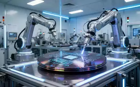Moderne Halbleiter-Fertigungsanlage mit Roboterarmen in einer Reinraumumgebung. - Foto: über boerse-global.de