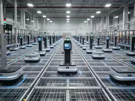 Roboter in einem hochmodernen, KI-gesteuerten Logistikzentrum für Lebensmittel. - Foto: über boerse-global.de