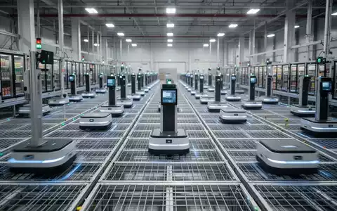 Roboter in einem hochmodernen, KI-gesteuerten Logistikzentrum für Lebensmittel. - Foto: über boerse-global.de
