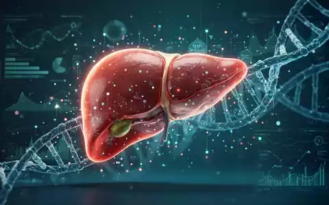 Abstrakte Darstellung einer menschlichen Leber mit DNA-Strukturen und Stoffwechseldaten als Symbol fĂĽr genetische Forschung. - Foto: ĂĽber boerse-global.de