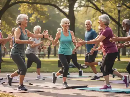 Eine Gruppe aktiver Senioren nimmt gemeinsam an einem Fitnessprogramm im Freien teil. - Foto: über boerse-global.de