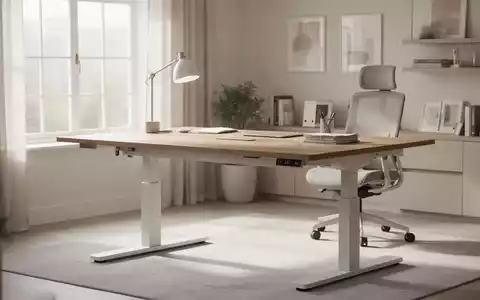 Ein moderner, ergonomischer Homeoffice-Arbeitsplatz mit einem hochwertigen höhenverstellbaren Schreibtisch aus Holz. - Foto: über boerse-global.de