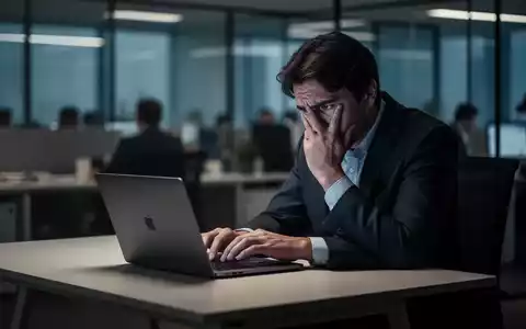 Gestresster Büroangestellter am Laptop als Symbol für Jobangst und psychische Belastung am Arbeitsplatz. - Foto: über boerse-global.de