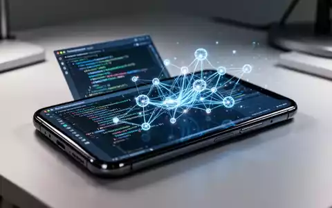 Ein modernes Smartphone mit komplexem Softwarecode und KI-Oberflächenelementen in einem professionellen Studio. - Foto: über boerse-global.de