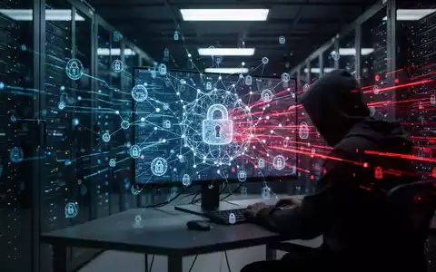 Digitale abstrakte Darstellung von KI-gestützter Cybersicherheit und Datenströmen in einem dunklen Serverraum. - Foto: über boerse-global.de
