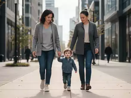 Ein Elternteil und ein Kind gehen nebeneinander auf einem Gehweg, was Autonomie und Vertrauen in der Erziehung symbolisiert. - Foto: über boerse-global.de
