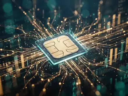 Digitale SIM-Karte eingebettet in ein Netzwerk aus goldenen Finanzdatenströmen und Binärcode. - Foto: über boerse-global.de