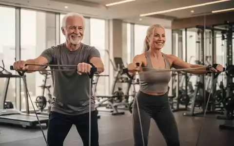 Ein fittes älteres Paar beim gezielten Krafttraining mit Widerstandsbändern in einem modernen Fitnessstudio. - Foto: über boerse-global.de