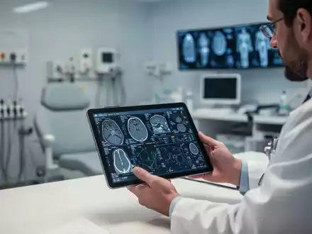 Ein Arzt betrachtet medizinische Daten auf einem Tablet in einer modernen Praxisumgebung. - Foto: ĂŒber boerse-global.de