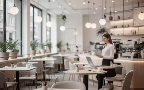 Eine Frau in einem modernen Café-Ambiente, symbolisch für die Beschäftigungssituation im Dienstleistungssektor. - Foto: über boerse-global.de