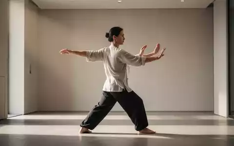 Eine Person praktiziert konzentriert Tai Chi in einem modernen, hellen Raum zur Förderung der Herz-Kreislauf-Gesundheit. - Foto: über boerse-global.de