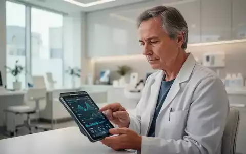 Eine Person mittleren Alters prüft fokussiert Gesundheitsdaten auf einem Tablet in einer modernen Praxisumgebung. - Foto: über boerse-global.de