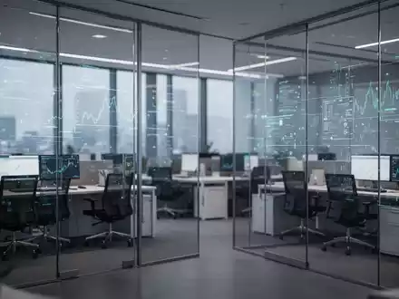 Moderne Bankumgebung mit visualisierten digitalen Datenströmen als Symbol für die Integration digitaler Prozesse. - Foto: über boerse-global.de
