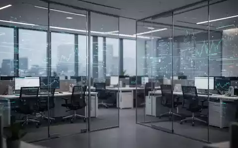 Moderne Bankumgebung mit visualisierten digitalen Datenströmen als Symbol für die Integration digitaler Prozesse. - Foto: über boerse-global.de
