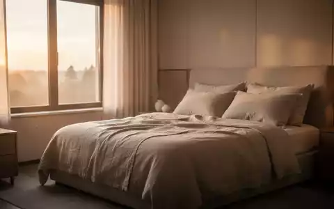 Ein friedliches, modern eingerichtetes Schlafzimmer bei Tagesanbruch mit sanftem Morgenlicht, das eine ruhige Atmosphäre vermittelt. - Foto: über boerse-global.de