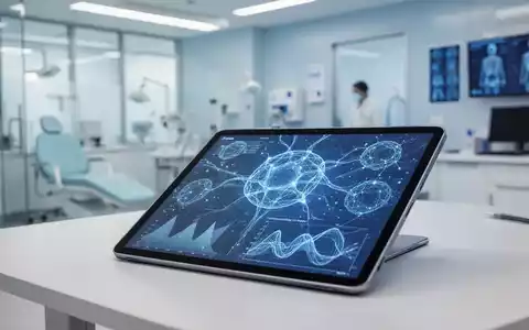 Modernes Tablet mit abstrakten Gesundheitsdaten und KI-Visualisierungen in einer medizinischen Praxis. - Foto: über boerse-global.de