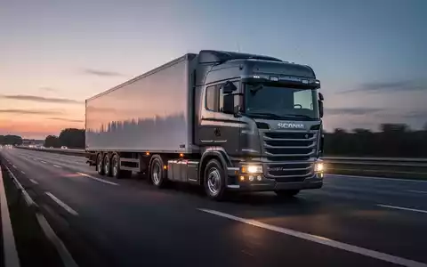 Ein moderner Lastkraftwagen fährt auf einer Autobahn bei Dämmerung, um Lieferketten trotz niedriger Pegelstände zu sichern. - Foto: über boerse-global.de