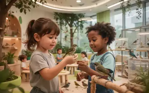 Kinder interagieren behutsam mit Vögeln in einer therapeutischen Einrichtung zur Förderung kognitiver StĂ€rke. - Foto: ĂŒber boerse-global.de