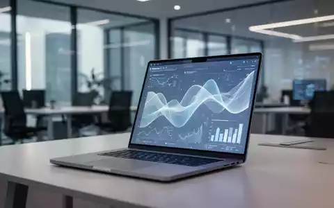 Moderner, sicherer Büroarbeitsplatz mit Laptop und Datenanzeige, symbolisiert professionelle KI-Compliance und Datensicherheit. - Foto: über boerse-global.de