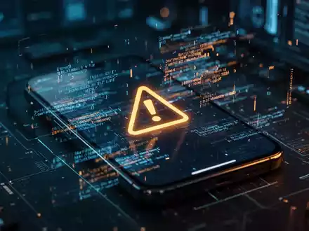 Ein Smartphone mit Warnsymbol vor einem digitalen Hintergrund, das die Gefahr durch bösartige Android-Apps verdeutlicht. - Foto: über boerse-global.de