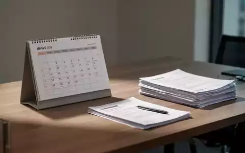 Ein moderner, minimalistischer Büroarbeitsplatz mit einem digitalen Kalender und Dokumenten auf einem Holztisch. - Foto: über boerse-global.de
