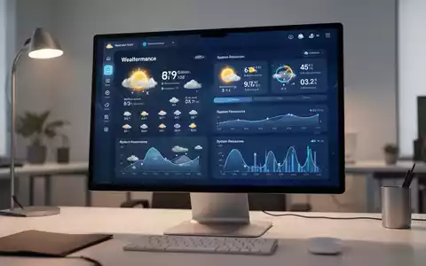 Ein Computerbildschirm mit einer Wetter-App, die hohe Arbeitsspeicherauslastung und Systemleistung visualisiert. - Foto: über boerse-global.de