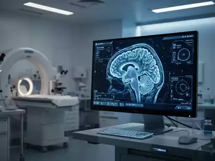 Moderne medizinische Diagnostik mit einer Gehirnscan-Visualisierung auf einem Monitor in einem Labor. - Foto: über boerse-global.de