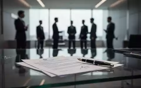 Ein minimalistischer Büroschreibtisch mit Rechtsdokumenten und Füllfederhalter vor einer verschwommenen Bürokulisse. - Foto: über boerse-global.de