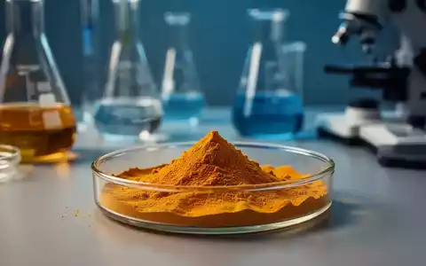 Ein Labor mit einer Petrischale voller Kurkumapulver vor verschwommenen wissenschaftlichen Instrumenten. - Foto: über boerse-global.de