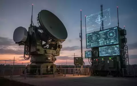 Hochmoderne Radartechnik zur Überwachung des Luftraums vor einem abendlichen Himmel als Symbol für Drohnenabwehr. - Foto: über boerse-global.de