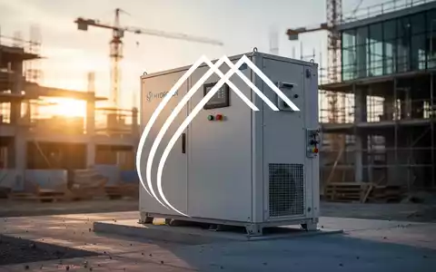 Moderne Wasserstoff-Brennstoffzelle auf einer Baustelle bei Sonnenaufgang als Symbol für nachhaltige Energietechnologie. - Foto: über boerse-global.de