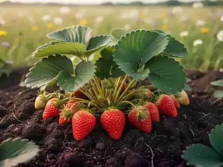 Eine gesunde Erdbeerpflanze in fruchtbarem Boden, die die Bedeutung der Bodenökologie in der Landwirtschaft verdeutlicht. - Foto: über boerse-global.de