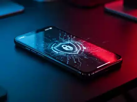 Ein modernes Smartphone auf einem dunklen Schreibtisch, beleuchtet durch dramatisches Licht als Symbol fĂŒr digitale Gefahren. - Foto: ĂŒber boerse-global.de