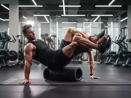 Sportler beim Core-Training mit einer Faszienrolle in einem modernen Fitnessstudio. - Foto: über boerse-global.de