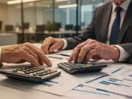 Eine ältere Person sitzt an einem Schreibtisch mit Taschenrechner und Finanzunterlagen als Symbol für die Altersvorsorge. - Foto: über boerse-global.de