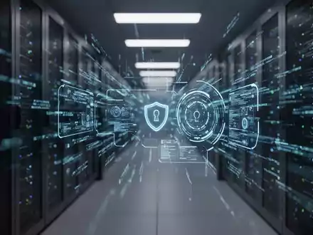 Abstrakte Darstellung von Cybersicherheit in einer modernen Serverumgebung mit digitalen Datenströmen. - Foto: über boerse-global.de