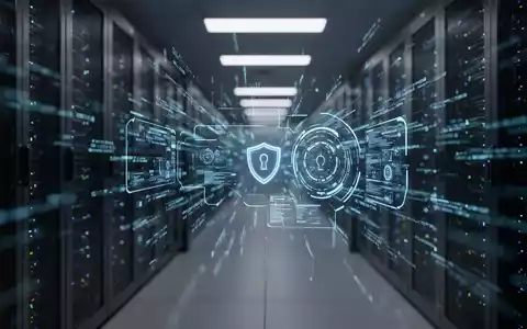 Abstrakte Darstellung von Cybersicherheit in einer modernen Serverumgebung mit digitalen Datenströmen. - Foto: über boerse-global.de