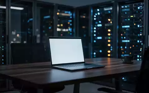Ein beleuchteter Laptop in einem dunklen, modernen Büro, der die Sicherheitslücken in der Unternehmens-IT symbolisiert. - Foto: über boerse-global.de