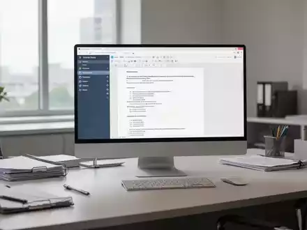 Ein moderner Büroarbeitsplatz mit einem Computerbildschirm, auf dem eine Open-Source-Softwareanwendung zu sehen ist. - Foto: über boerse-global.de