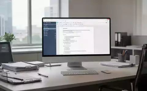 Ein moderner Büroarbeitsplatz mit einem Computerbildschirm, auf dem eine Open-Source-Softwareanwendung zu sehen ist. - Foto: über boerse-global.de