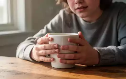 Eine junge Person hält eine Kaffeetasse in den Händen, während sie an einem Holztisch sitzt, beleuchtet durch natürliches Licht. - Foto: über boerse-global.de