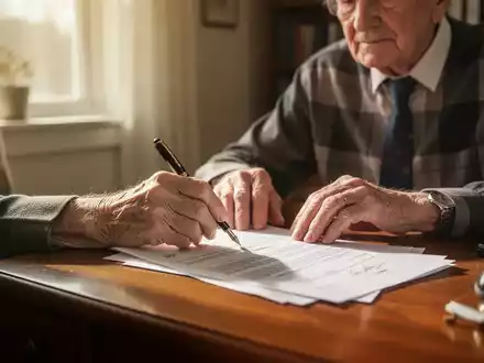 Eine Person liest und unterzeichnet sorgfältig wichtige Vorsorgedokumente an einem Schreibtisch. - Foto: über boerse-global.de