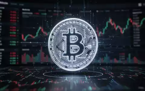 Digitales Bitcoin-Symbol vor einem verschwommenen Finanz-Chart-Hintergrund zur Darstellung von Marktbewegungen. - Foto: über boerse-global.de