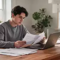 Ein junger Erwachsener am Schreibtisch bei der Durchsicht von Unterlagen und Dokumenten in einer hellen, modernen Umgebung. - Foto: über boerse-global.de
