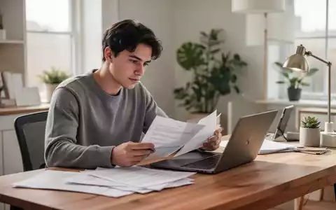 Ein junger Erwachsener am Schreibtisch bei der Durchsicht von Unterlagen und Dokumenten in einer hellen, modernen Umgebung. - Foto: über boerse-global.de