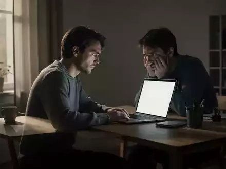 Ein besorgter Solo-Selbstständiger sitzt in einem ruhigen Homeoffice vor einem Laptop. - Foto: über boerse-global.de