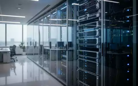 Modernes Rechenzentrum mit blauer Beleuchtung in einem professionellen Firmenbüro. - Foto: über boerse-global.de