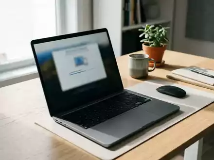 Ein moderner Arbeitsplatz mit einem Laptop, auf dem ein Software-Update-Bildschirm zu sehen ist, in einer hellen Büroumgebung. - Foto: über boerse-global.de