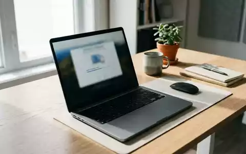 Ein moderner Arbeitsplatz mit einem Laptop, auf dem ein Software-Update-Bildschirm zu sehen ist, in einer hellen Büroumgebung. - Foto: über boerse-global.de