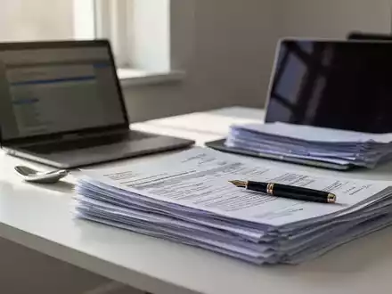 Ein aufgeräumter Schreibtisch im Homeoffice mit einem Laptop und Steuerunterlagen in natürlichem Tageslicht. - Foto: über boerse-global.de